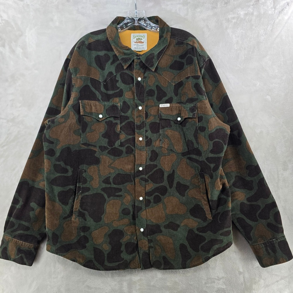Sendero Provisions Co Jacket Mens XXL Green Camo Corduroy Western Snap Heavy